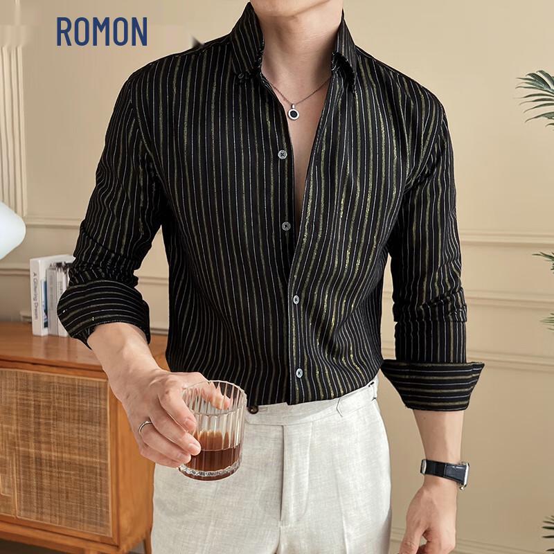 ROMON Men s Linen Blend Long Sleeve Wrinkle-Resistant Shirt 3XL