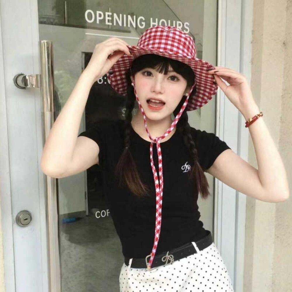 Japanese Y2k Fishmen Hat Lattice Bucket Hat Spring Wide Brim Sun Hat  Travel