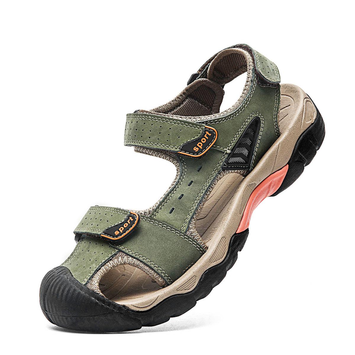 

Fashion Summer Men s Genuine Leather Sandals Trendy s and breathable styles outdoor beach shoes for daily Plus Size Casual -48 38 зелёный