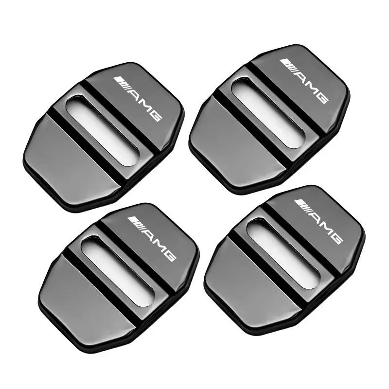 4Pcs Zinc Alloy  Car Door Lock Buckle Protection Cover Anti-Collision Shock Absorbing Cushion For Mercedes Benz AMG W205 W204 W2