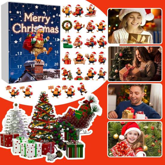 2025 Christmas Chick Advent Calendar 24-Day Countdown Box with Happy Chicken Ornaments Festive Tree Decorations for Kids