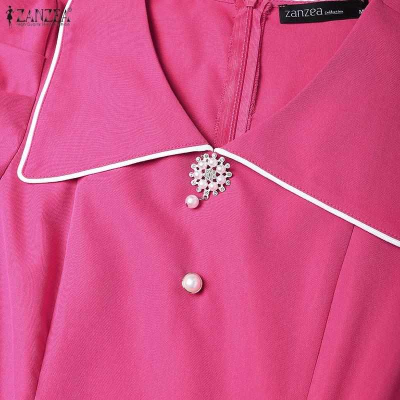 ZANZEA Rochie Lungă Elegantă Casual pentru Femei cu Guler Păpușă și Mâneci Scurte