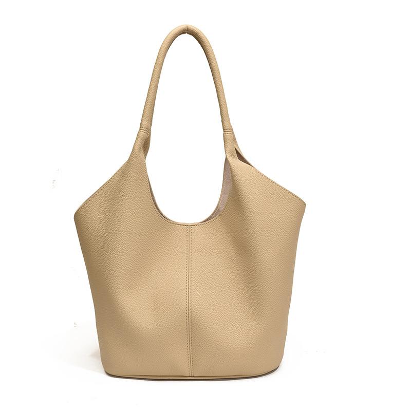 

Niche minimalist tote bag textured soft leather new large-capacity commuting single shoulder underarm large bag fashionable bucket bag хаки