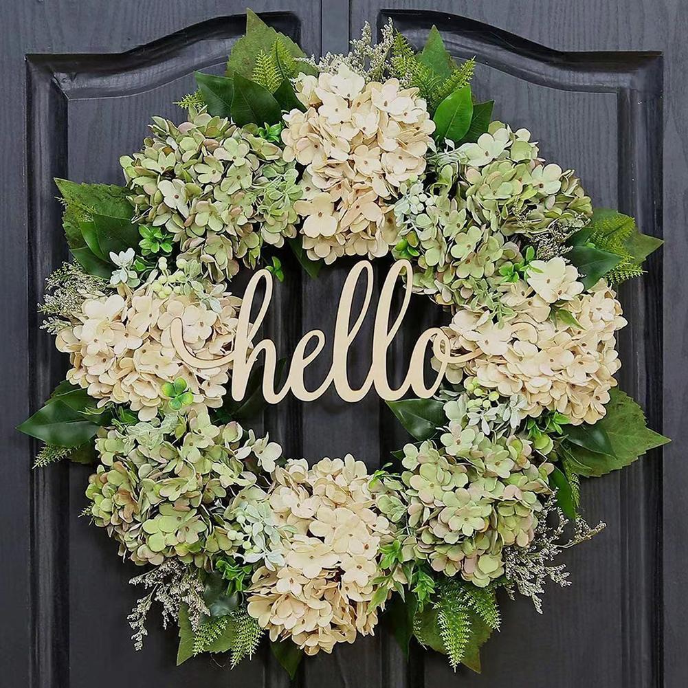 40cm Background Decor Hydrangea Wreath Artificial Front Door Hello