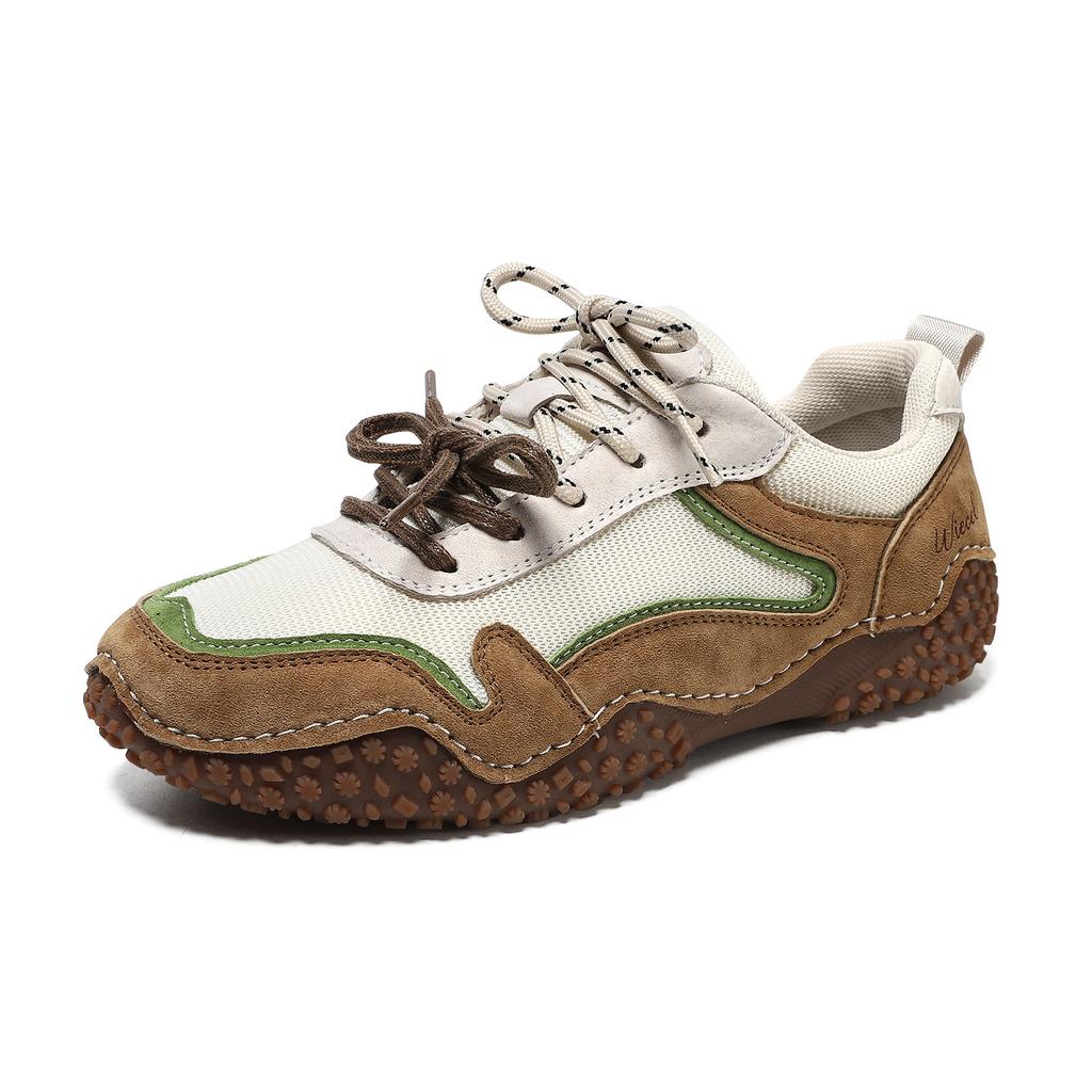 Women's Shoes Outdoor Breathable Mesh Flat Bottom Light Shock-absorbing Tennis Sneaker Autumn Top Layer Leather Sports Shoes