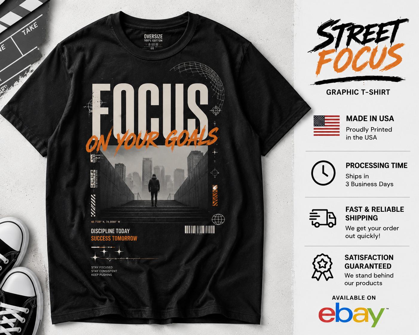 Focus On Your Goals Graphic Motivational Streetwear Urban Tee Unisex T-Shirt XXXL