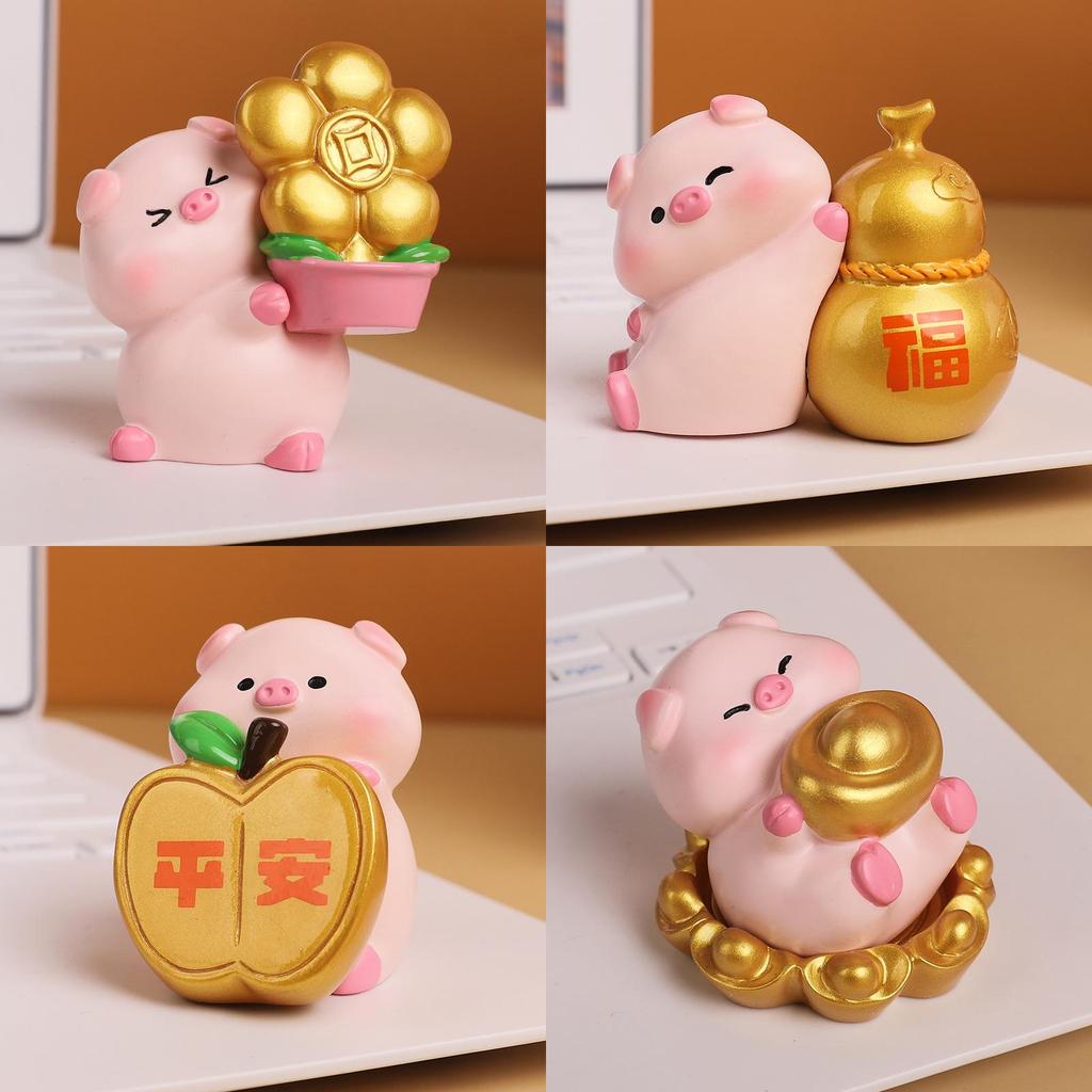 Resin Pig Figurine With Lucky Symbols For Home Decor And Giftgiving
