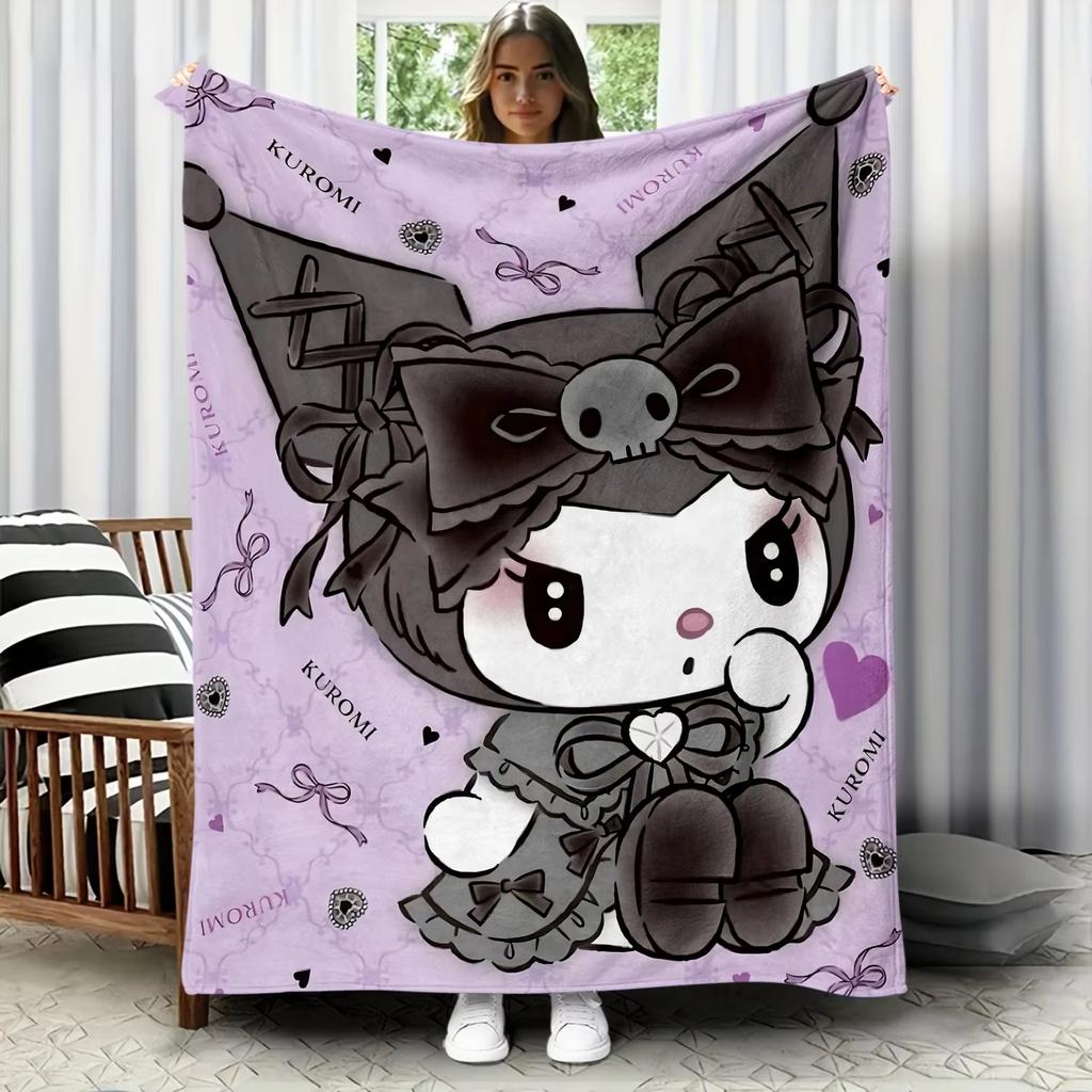 Kuromi Dark Gothic Coral Fleece Air Conditioning Thickened Throw Blanket 100 Polyester Super Soft Plush For Bed Sofa Office Nap