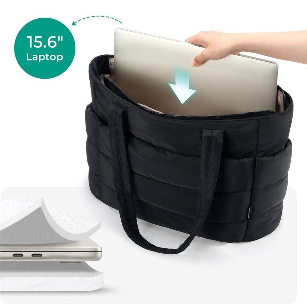 Lightweight Puffy Laptop Bag Large Capacity Commute Briefcase Simple Cotton Padded Tote Bag  Travel