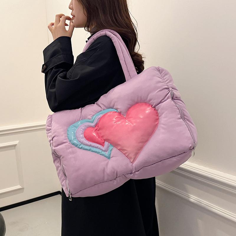 New Peach Heart Cotton Clothing Bag Fashionable Versatile Shoulder Bag Women's Portable Tote Bag Large Capacity Premium Feeling Bag