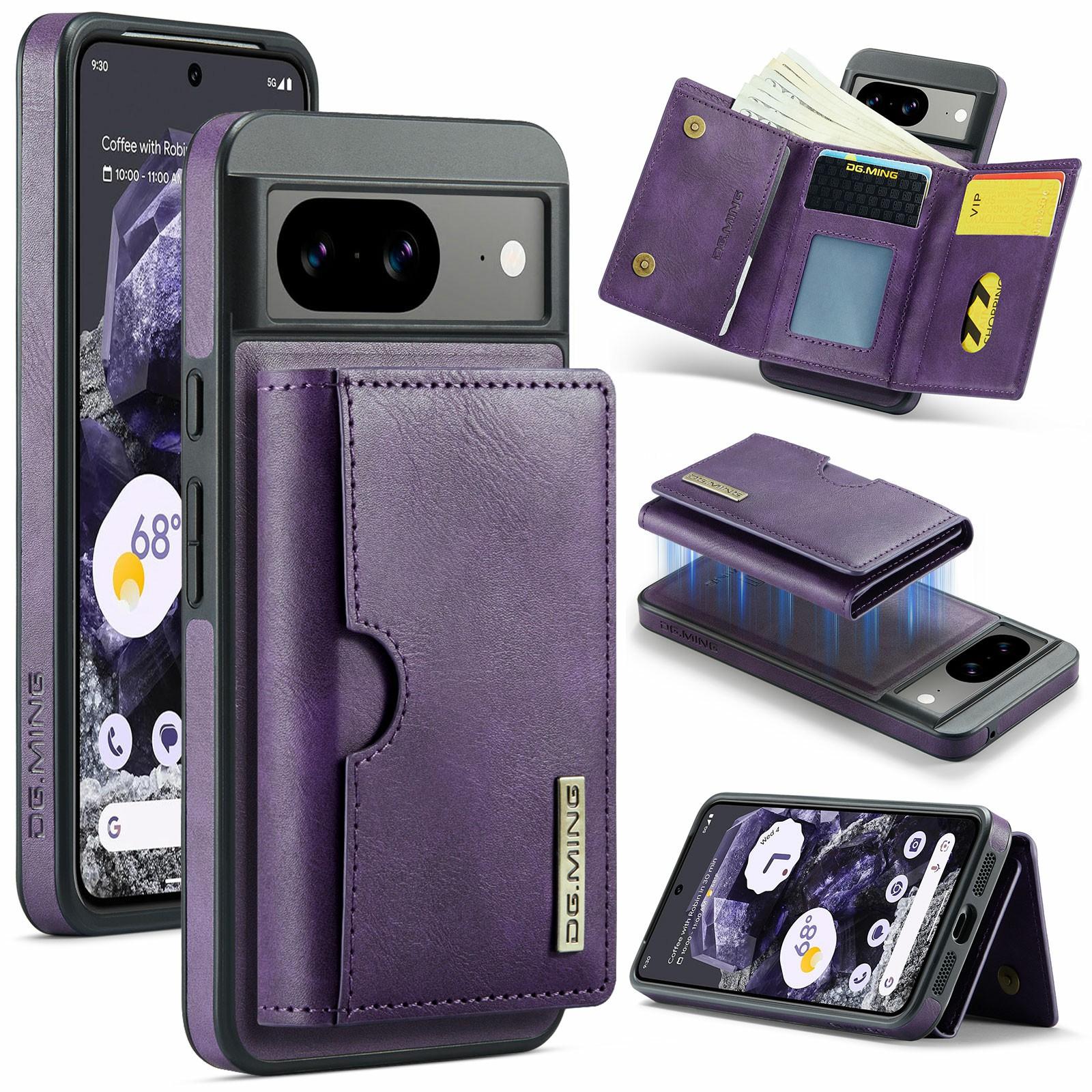 

DG.MING M6 Series For Google Pixel 8 Case Magnetic Wallet PU+PC+TPU Phone Cover Purple