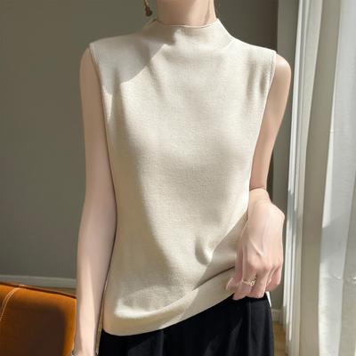 Knitted Vest Suspender New Style Half Turtleneck Sleeveless Solid Color Top Knitted Sweater Slim Bottoming Top Wool