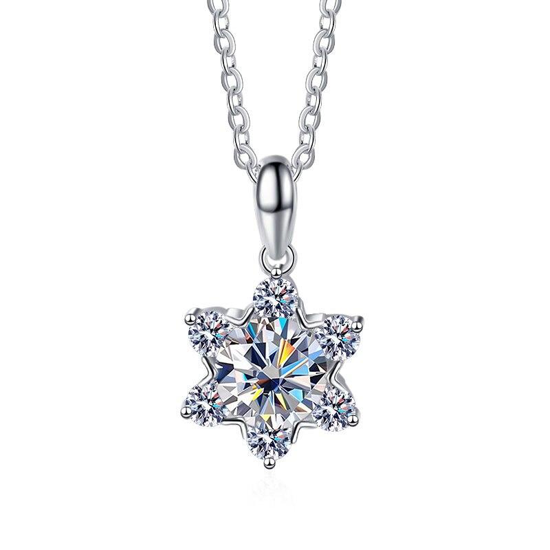 Bague Ringen 100% 925 Silver Fine Necklace 1 Carat Moissanite Classic Snowflake Pendant For Women Wedding Fashion Jewelry Gifts