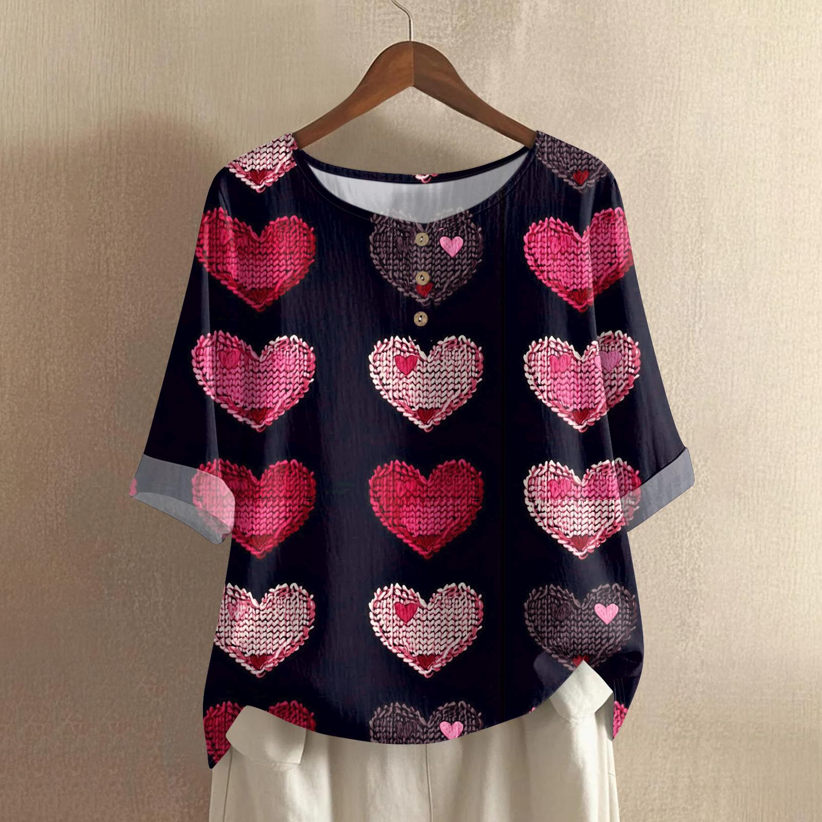 

Women s Casual And Comfortable Mid-Length Round-Neck Fashion Print Cotton-Linen Top M