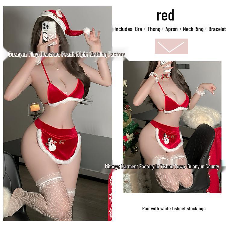 Festive Lace Three-Piece Lingerie Apron Set