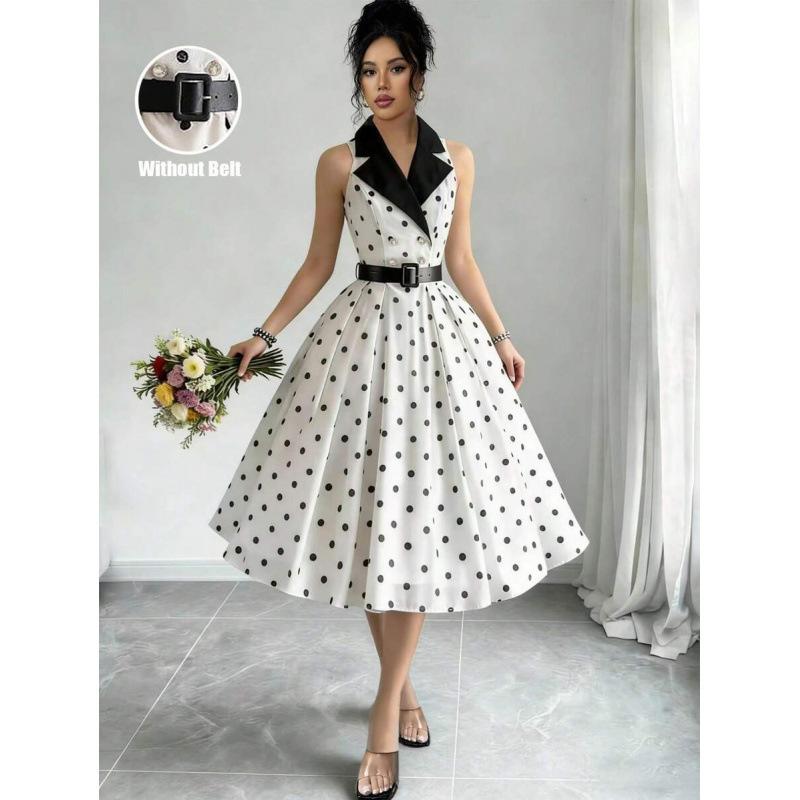 European and American contrasting color polka dots elegant sleeveless dress 2026 summer new temperament thin skirt
