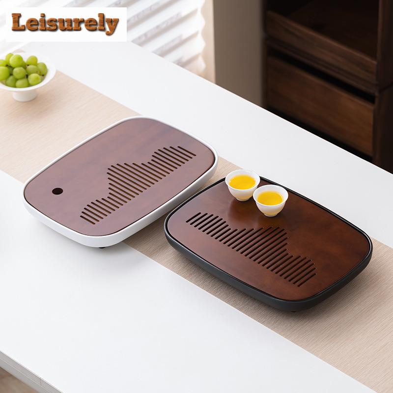 Walnut Color Bamboo Tea Tray With Water Storage Drainage Tea Table Tea Tray For Household Office Home Tea Set Accessory