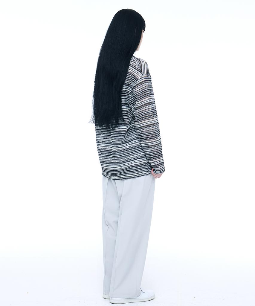 C WEAR BY THE GENIUS Oversized See-Through Craft Knit Pullover Black
