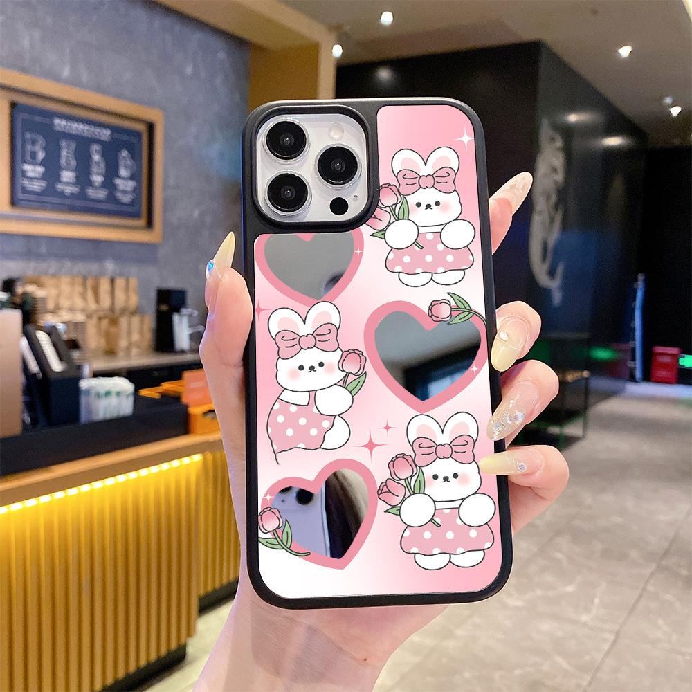 Summer with Mirror Mobile Phone Case Apple 17promax15 Pink Rabbit Love Makeup Mirror iPhone12 Electroplating Advanced