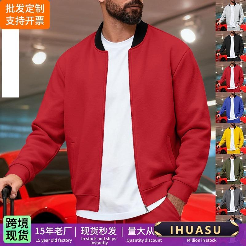 IHUASU Men's Vintage Casual Solid Color Print Autumn Winter Long Sleeve Zippered collar Jackets & Coats Elegant