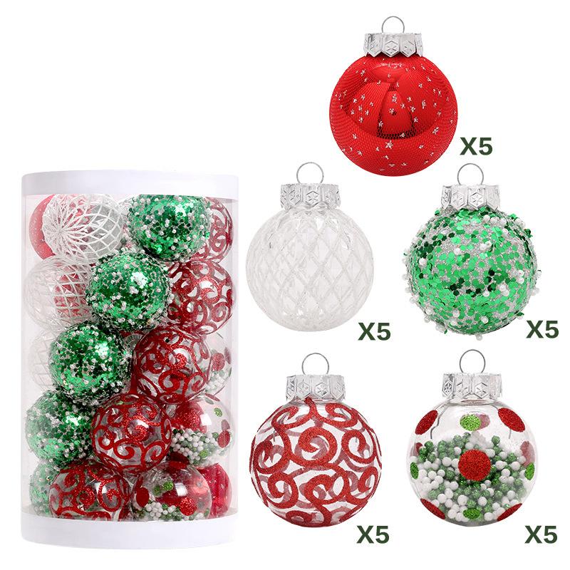 25PCS Weihnachtsschmuck Boutique PET Bemalte Weihnachtskugel-Set Weihnachtsbaumdekoration Kugeln Weihnachten Festival Home Decor