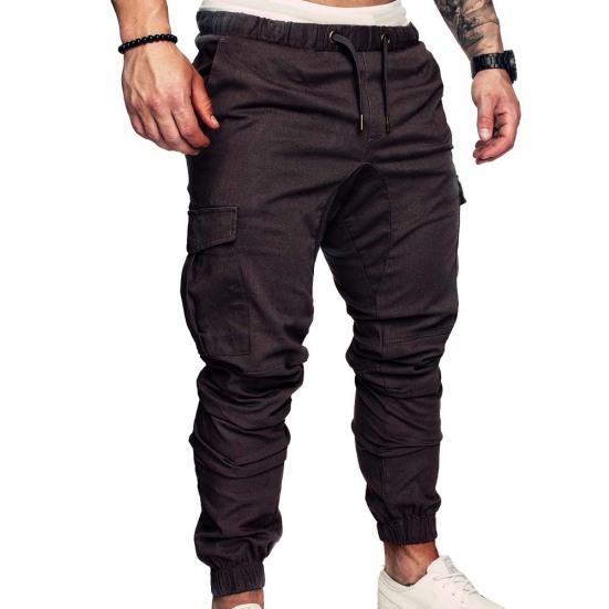 Pantaloni cargo pentru bărbați de mărime mare, de culoare uni, cu buzunare multiple, cu șnur la gleznă