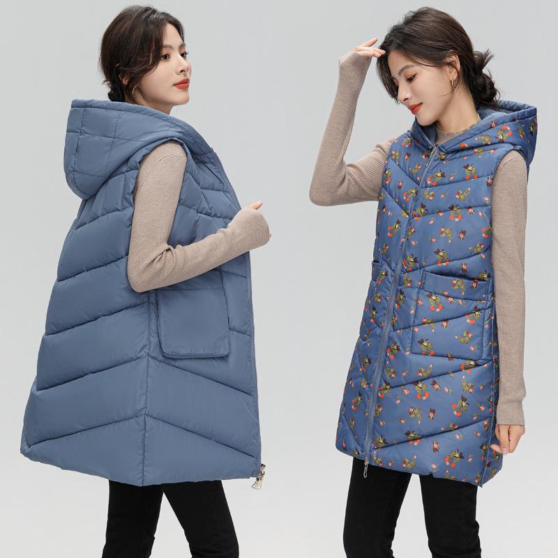 

Wearing a hooded cotton vest on both sides to keep warm, autumn and winter women s new thickened slim vest, wearing a coat on both sides XXXL павлин голубой