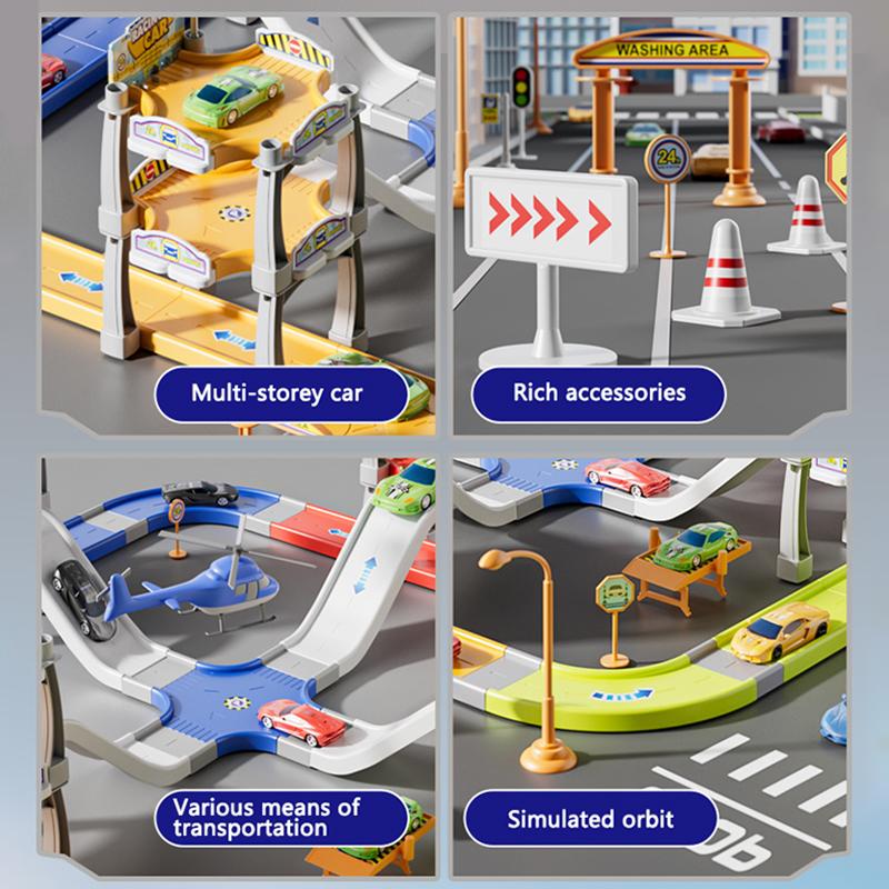 Kinderparkplatz Rampe Schiene Auto Spielzeug Städtische Schiene Baufahrzeuge Spielset Rennstrecken Straßen Spiele Vorschule Jungen Geschenke