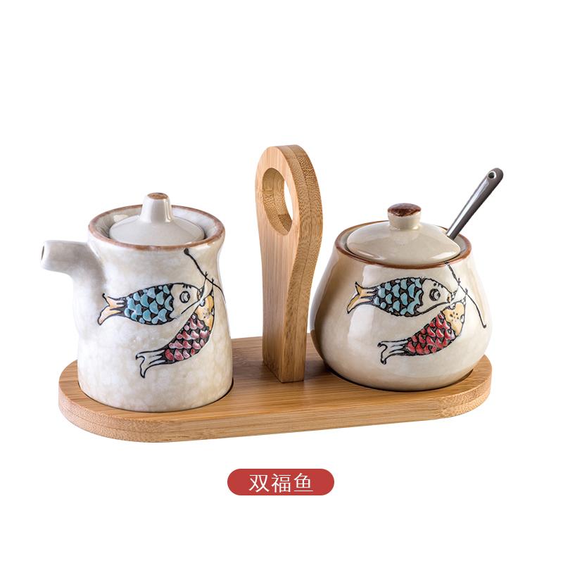 Creative Hand-painted Ceramic Seasoning Jar Set Soy Sauce Pot Kitchen Salt Sugar Pepper Storage Jar Home Condiment Spice Jar