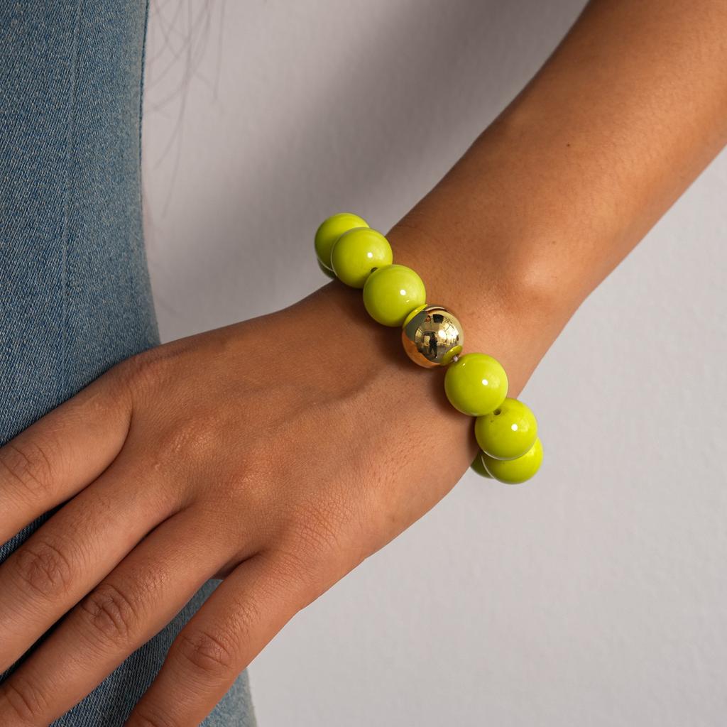 Einfacher Modischer Bunter Dopamin Acryl Runder Perlen Halskette Armband für Frauen Sommerurlaub Schmucksets Zubehör Geschenke