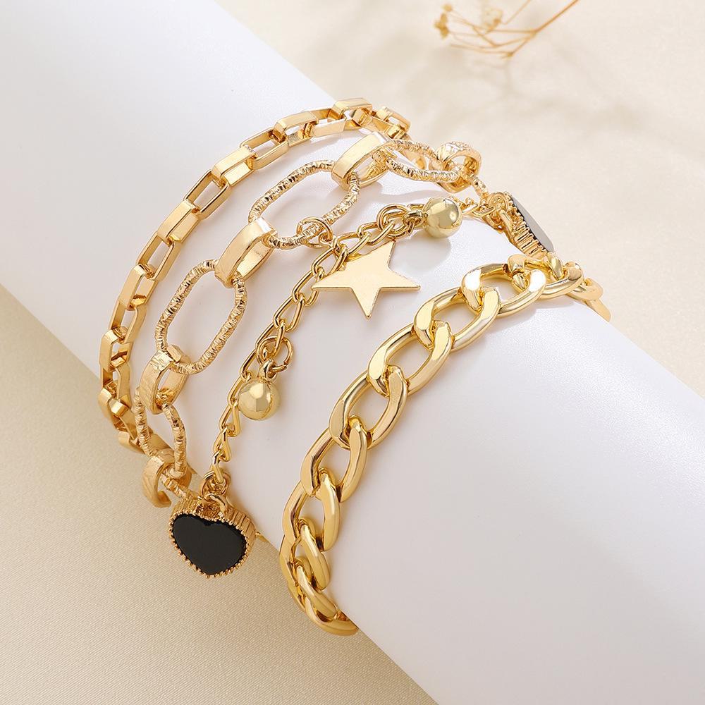 Punk Hip-Hop Alloy Bracelet Set - 4 Piece European & American Style