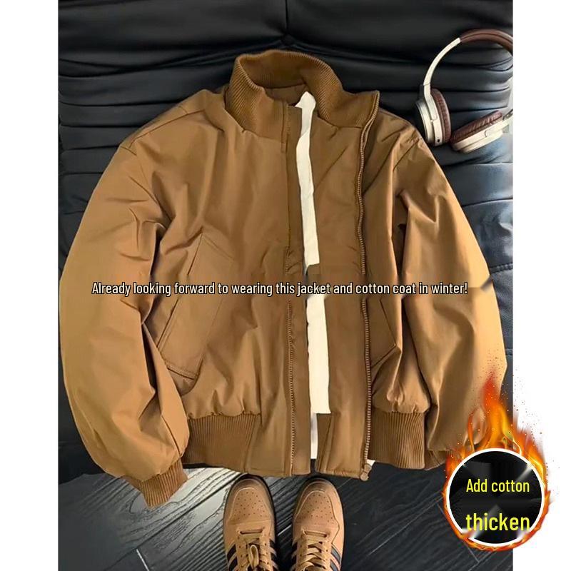Men's American Style Cotton Flight Jacket: Thickened Autumn/Winter Warm Stand Collar Baseball Outerwear