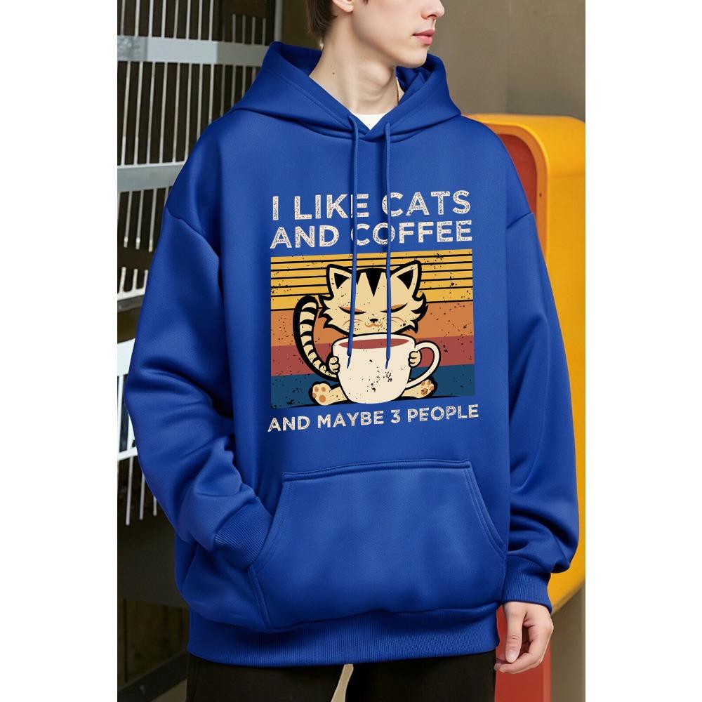 Dámská mikina s kapucí Y2K s roztomilým kočičím vzorem pijícím kávu, fleecová módní mikina, oversized, streetwear, podzimní, měkké mikiny s kapucí