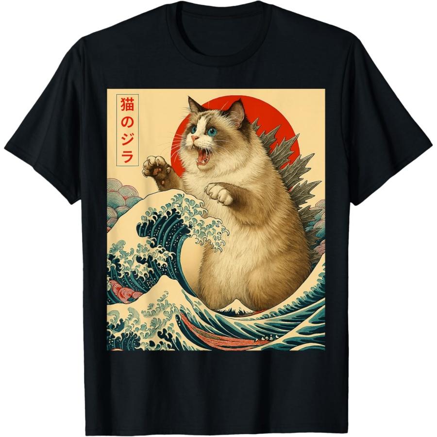 

Кэтзилла тряпичная кошка японское искусство смешные подарки мужская женская детская футболка XXXXXL чёрный