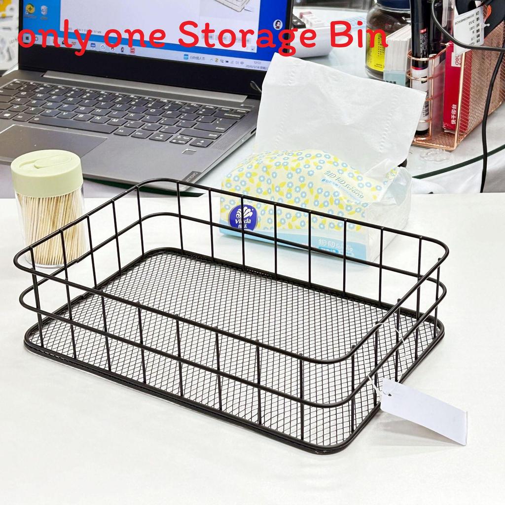 Slim Metal Storage Basket With Steel Mesh Base For Accessories And Small Items