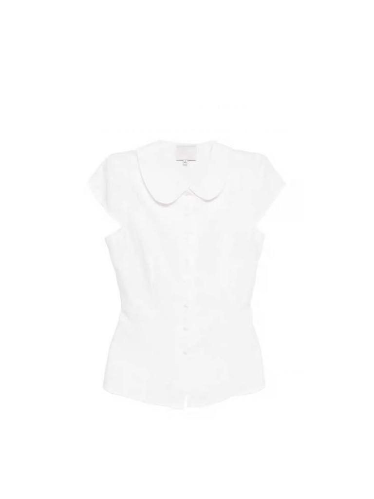 French Minimalist Linen Short-Sleeve Shirt with Elegant Doll Collar