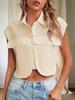 Womens Cotton Cap Sleeve Button Down Crop Blouse Summer Casual Shirt