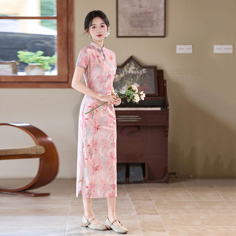 Pink National Style New Chinese Suzhou Long Cheongsam Improved Young 1011 New Women's High-end Sense Can Be Worn Daily