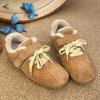 Fashion Winter New Flat Cotton Shoes Women's Fashion Round Head Splicing Suede Front Lacing Soft Sole Anti-slip Low-top Shoes