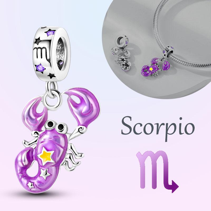 Copper Charms Luminous 12 Constellations Pisces Aquarius Aries Pendants Fit Original Pan Bracelet Diy