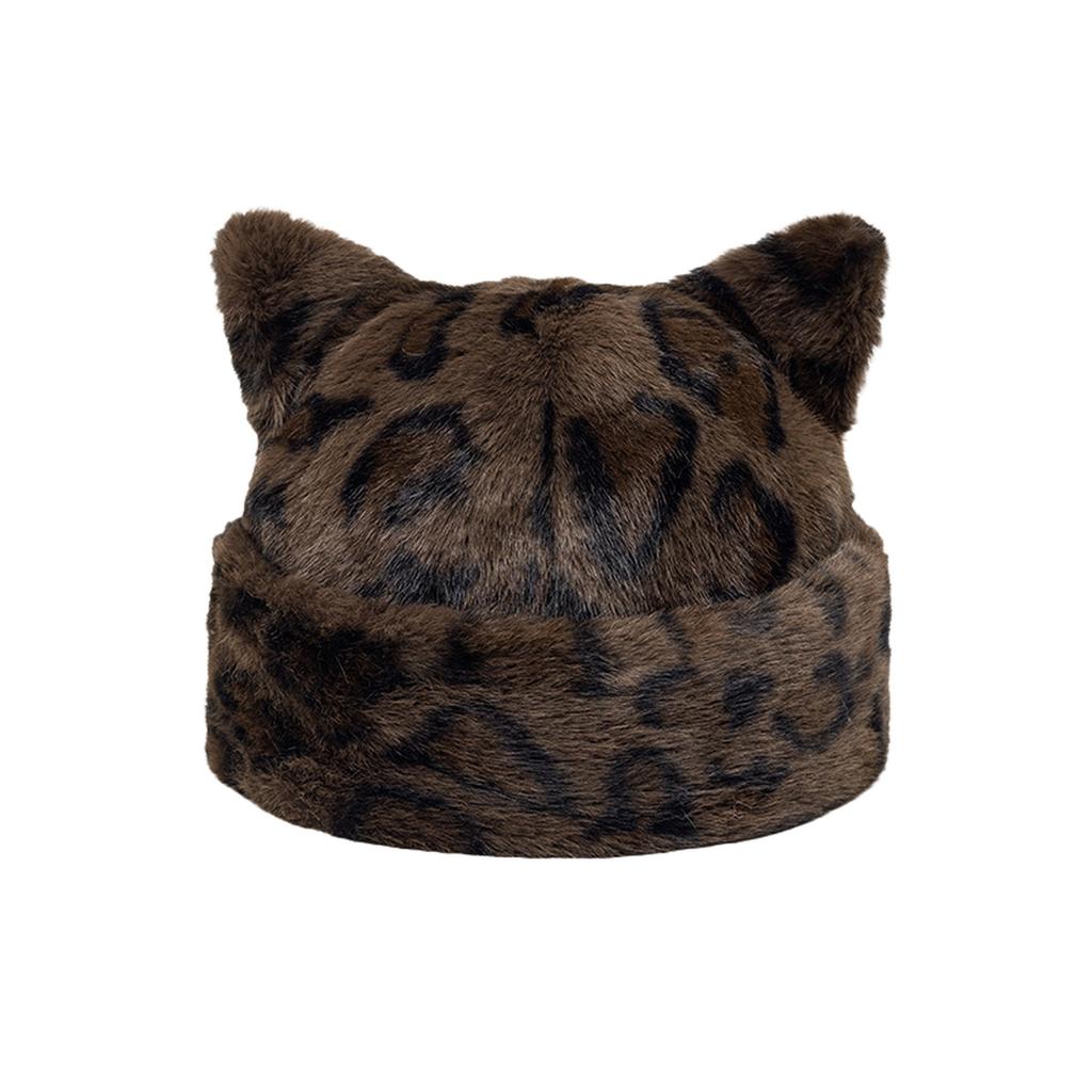 Women's Ear Hat Warm Leopard Print Versatile Pull- for Winter