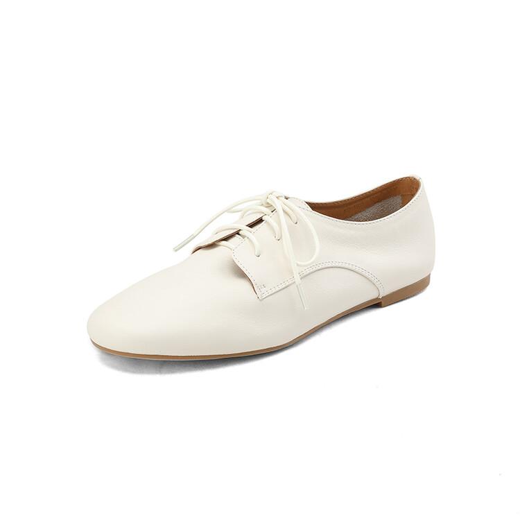 Fashion 2025 Spring New Cow Leather Women Shoes Fashion Lace-Up Oxford Shoes Round Toe Soft Low Heel Shoes Woman Zapatos De Mujer Pumps