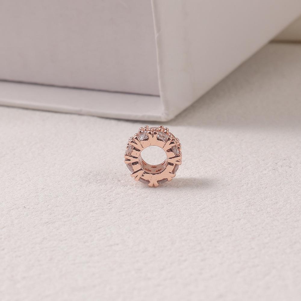 18K Gold Plated Zircon Inlaid Large Hole Spacer Beads, Colorfast Multi-color Pendant for Handmade Jewelry