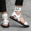 Summer New Men Gladiators Black White Punk Rock Patent Leather Casual Shoes Breathable Beach Sandals Outdoor Slippers Plus Size