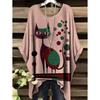 Camiseta Retro para Mujer Gráfico de Gato Anime Ropa de Chica Verano Cuello Redondo Manga Corta Camisetas Femeninas Harajuku Streetwear Blusa Oversized