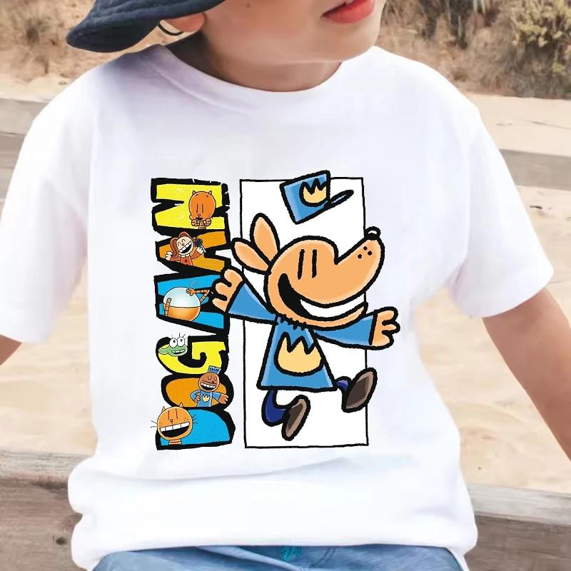 Fashion Dog Man Cartoon Summer Tees for Girls Boys Cute Comfortable Children Clothing Popular Leisure Style Kids O-Neck Tshirt