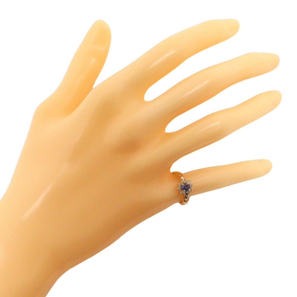 Ring K18 Yellow gold/Pt900Platinum/Sapphire / Diamond #5.8(US Size) 2.3g Women Used