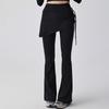 Women's High Waist Slim Fit Flared Yoga Pants - Faux Two-Piece Style with Side Drawstring for Hip Coverage