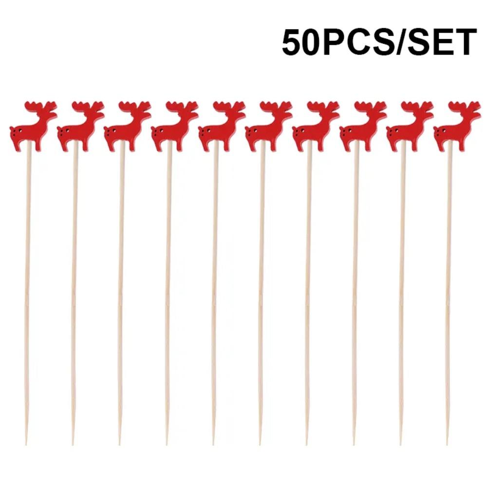 50/100Pcs Disposable Christmas Fruit Picks Santa Claus Fruit Salad Bamboo Sticks  Dessert