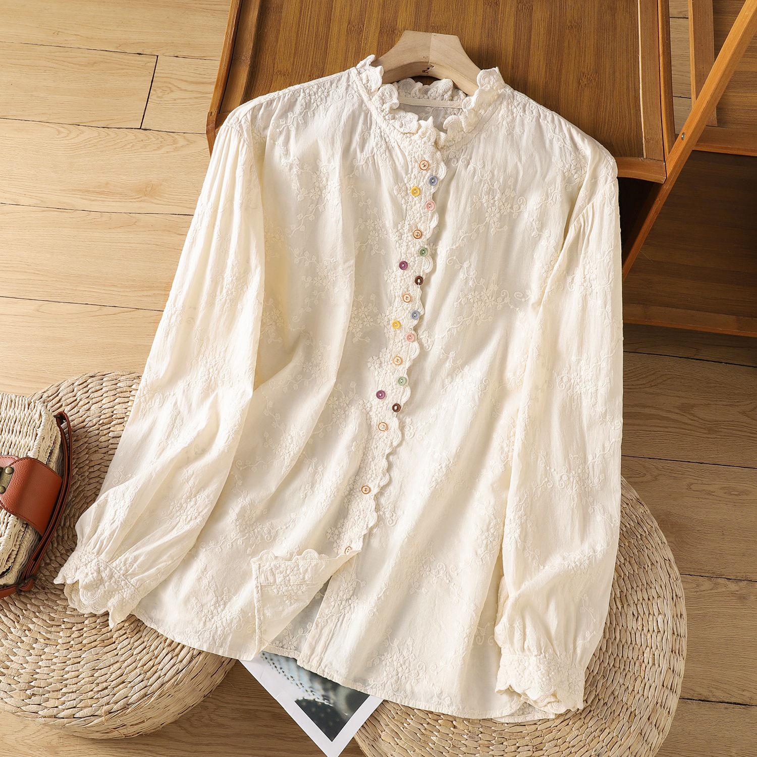 

Женская рубашка с ретро кружевным воротником и цветными пуговицами, весна 2025 M [95-105 jin] абрикосовый